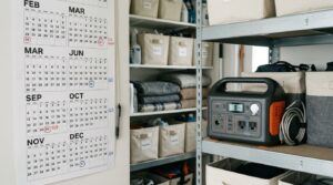 Calendar with quarterly reminders next to a stored power station