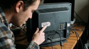 Reading the wattage rating label on the back of a television